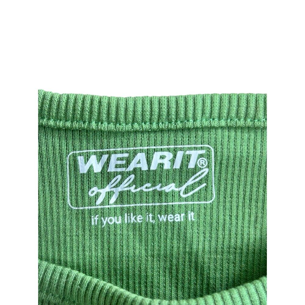 Green Ribbed Crop Tank Top Sz M Fitted Stretch Casual Blouse Cotton Blend - Picture 3 of 6